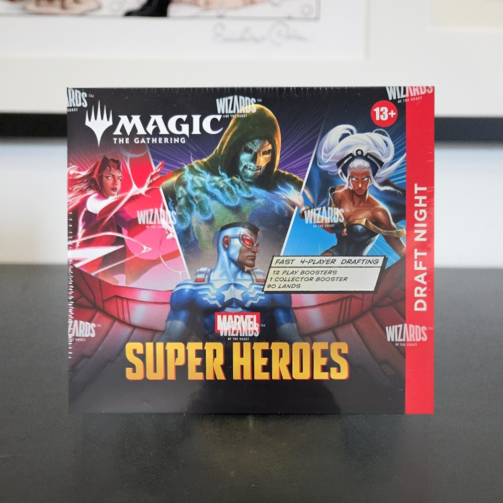 Magic: The Gathering Wizards The Gathering Super Heroes Draft Night box featuring Marvel characters