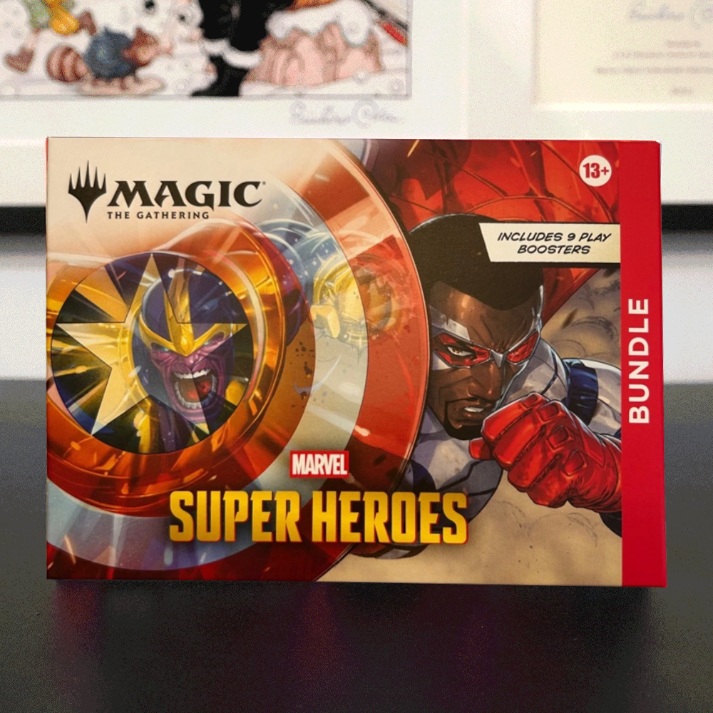 Magic: The Gathering Marvel Super Heroes Bundle featuring colourful Marvel character artwork and a distinctive comic-book inspired design on the front of the box