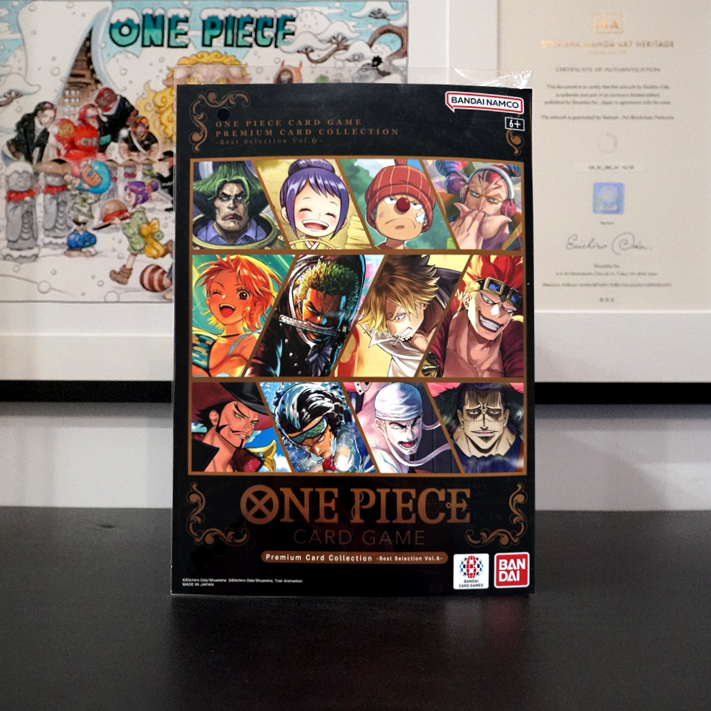One Piece Card Game Premium Card Collection Best Selection Vol.6 featuring a striking collection of iconic One Piece characters, colourful anime artwork and a premium themed design inspired by the One Piece Card Game